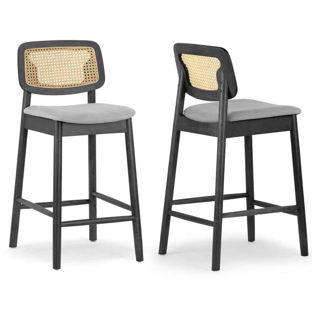 Glamour Home Azuka 26 in. Gray Wooden Counter Stool with Fabric Seat 2