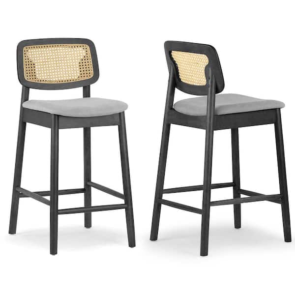 Glamour Home Azuka 26 in. Gray Wooden Counter Stool with Fabric Seat 2 Set of Included