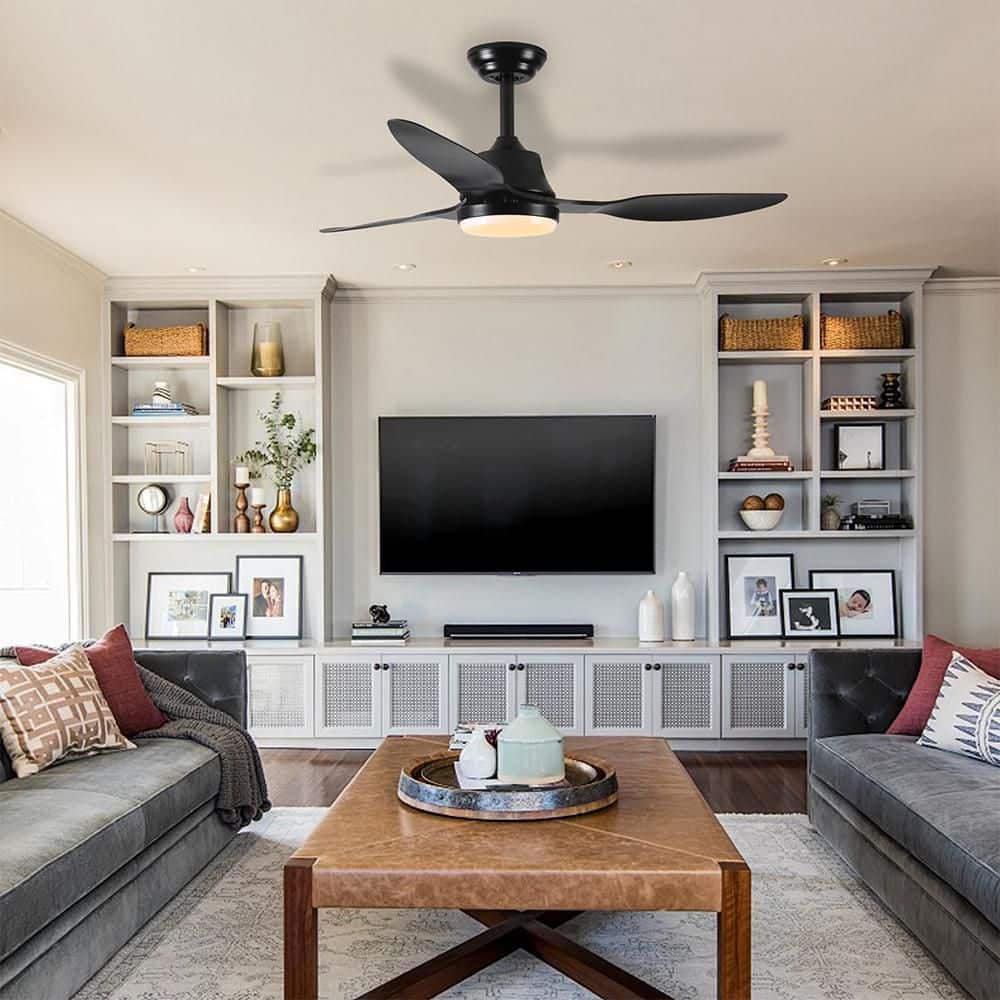 42 in. Smart Black Downrod-Mount Ceiling Fan with Light, Indoor Fan with Remote Voice and APP Control for Bedroom price history on PriceWatchPro