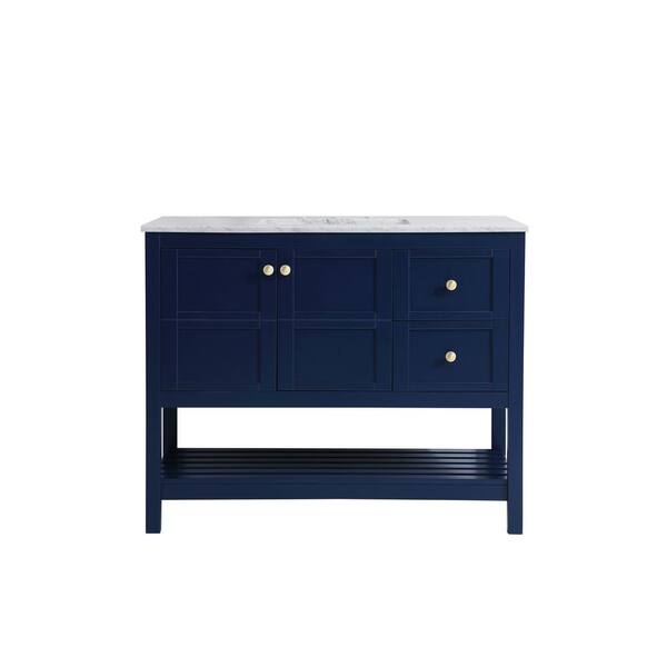 Unbranded Simply Living 42 in. Single Bathroom Vanity in Blue with Marble Vanity Top in Carrara White
