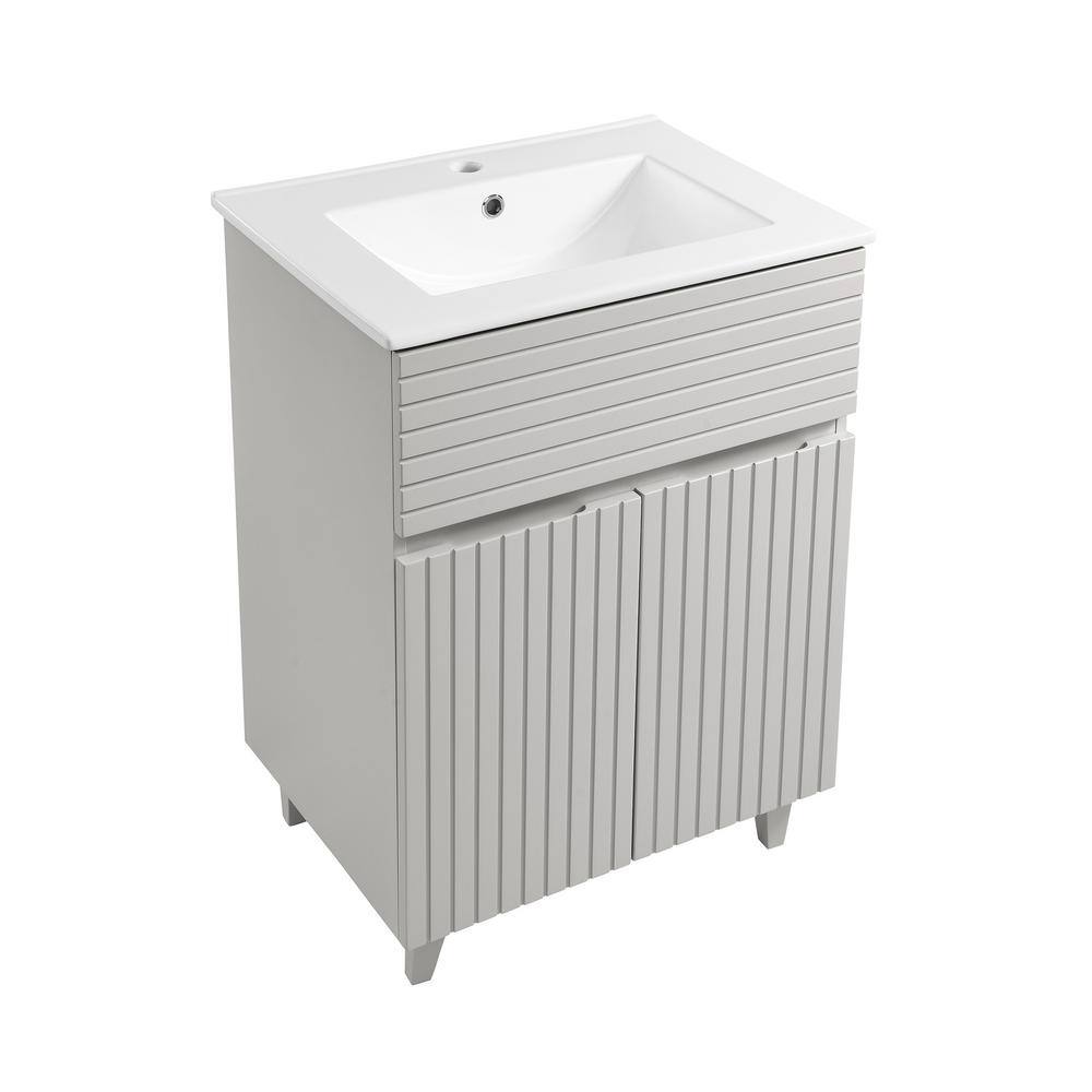 Bernay 24" Light Gray Freestanding Bathroom Vanity with Ceramic Top
