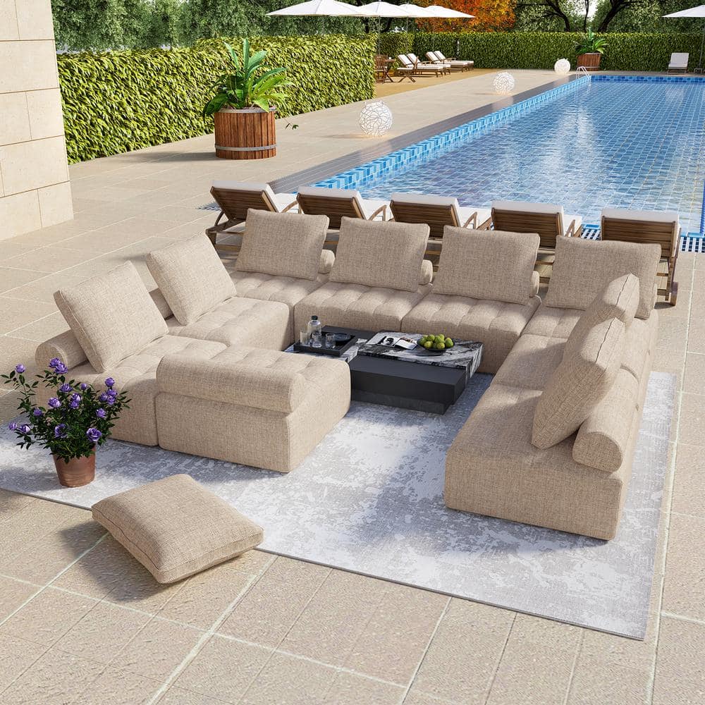 Single Piece Aluminium Outdoor Sectional Modular Sofa with Light Brown Cush