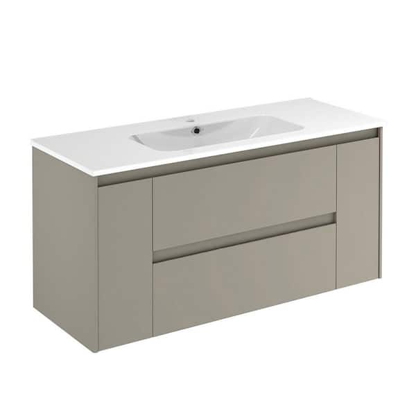 47.5 in. W x 18.1 in. D x 22.3 in. H Bath Vanity in Matte Sand with Gloss White Ceramic Top