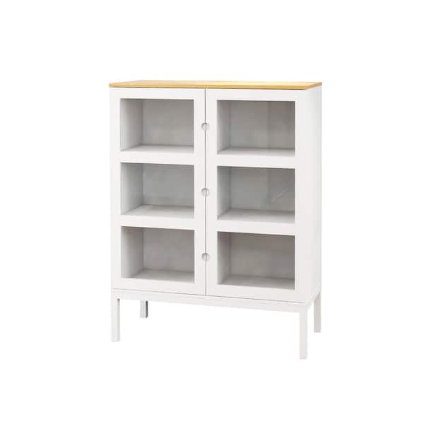 Tileon White MDF Two-door Three-tier Display Cabinet