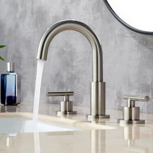 General Silver 8 in. Widespread 2-Handle Mid-Arc Bathroom Faucet with in Brushed Nickel