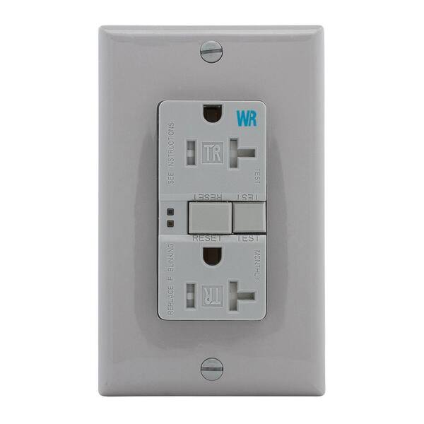 Eaton GFCI Self-Test 20A -125V Tamper and Weather Resistant Duplex Receptacle with Standard Size Wallplate, Gray