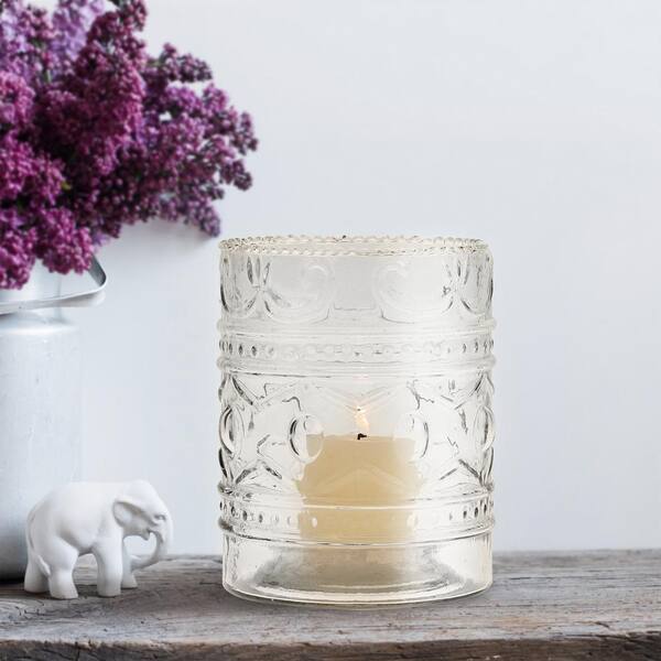 Stonebriar Collection 5 in. Clear Glass Embossed Votive Candle Holder