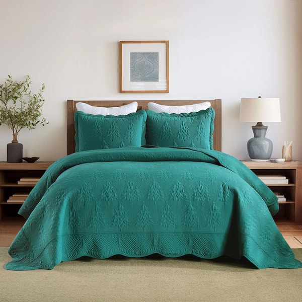 TC130 Emerald Christmas Tree Queen Size Cotton Bedspread Set Coverlet Set Lightweight Quilt Set