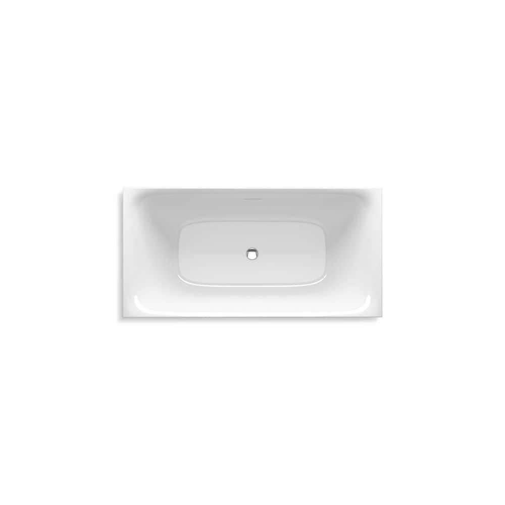 Unwind White Acrylic 59" x 30" Back-To-Wall Soaking Bathtub