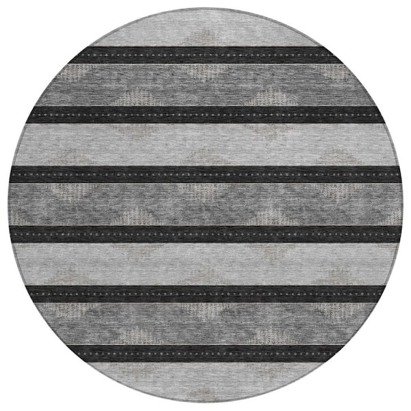 Chantille Machine Washable Indoor/Outdoor Abstract ACN3067 Black 8 ft. x 8 ft. Round Rug