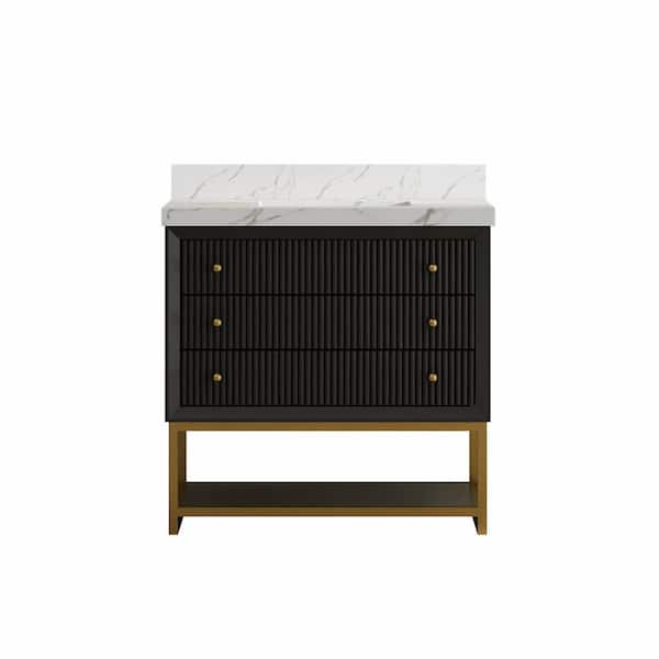 Wilton 36 in. Single Sink Freestanding Black Bath Vanity with White Cultured Marble Top Assembled
