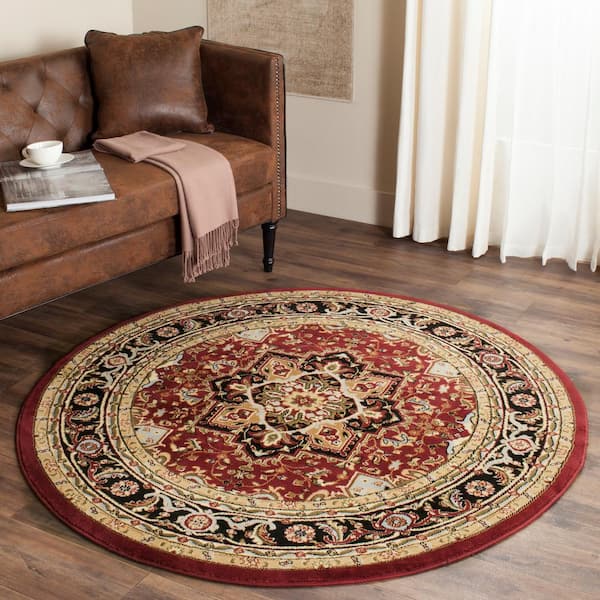 Lyndhurst Red/Black 5 ft. x 5 ft. Round Border Medallion Floral Area Rug