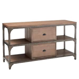 Gorden 20 in. Weathered Oak and Antique Silver TV Console 2-Drawers Fits TV up to 55 in. with Drawers and Shelves