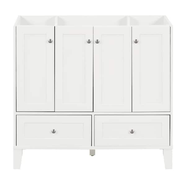 36 in. W x 17 in. D x 33 in. H Bath Vanity Cabinet without Top in White with 2-Drawers and 4-Door Storage