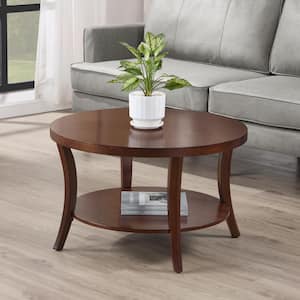 Charleston 30 in. L Espresso Round MDF Coffee Table with Shelf