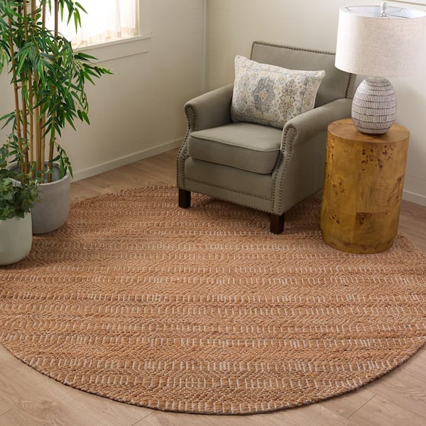 Natural Fiber 7 ft. x 7 ft. Round Natural/Ivory Trellis Geometric Area Rug