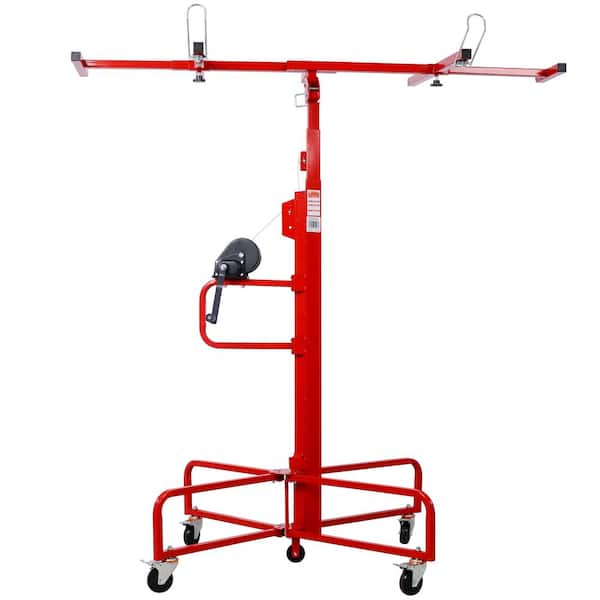maocao hoom 13 ft. Lift Drywall Panel Hoist Jack Rolling Caster Wheel Drywall Lift 150 lb. Capacity 4ft. x 16ft. Max. Sheet Size Red CXY P189984
