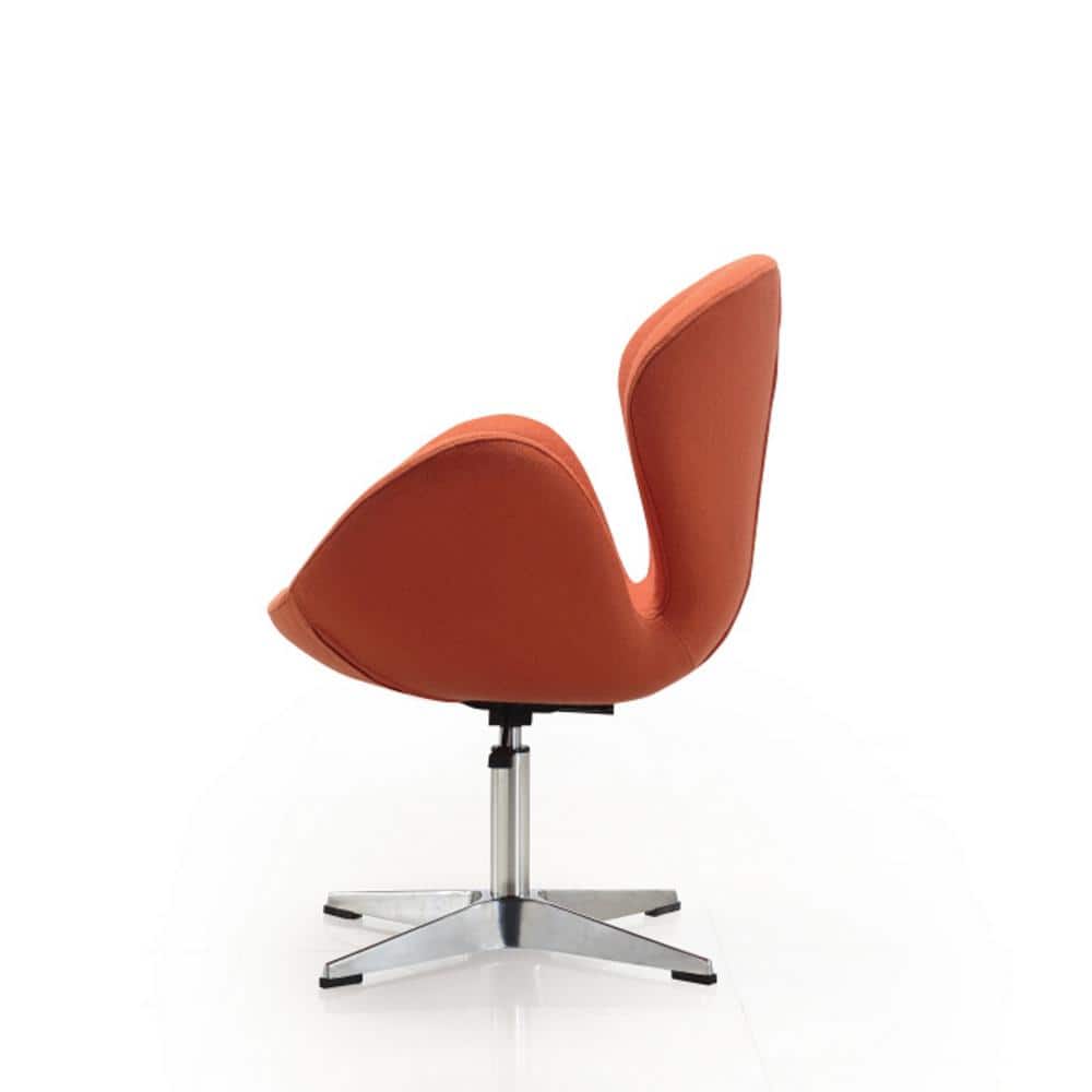 Raspberry Orange Wool Blend Swivel Accent Chair with Metal Base
