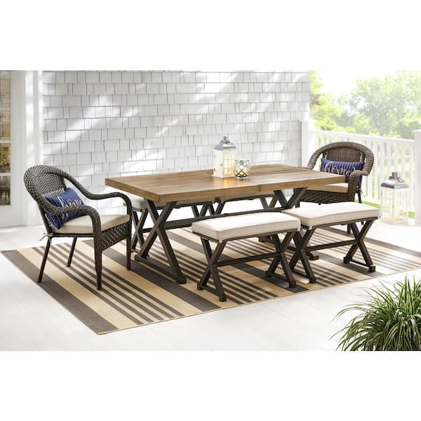 StyleWell - Mix and Match 72 in. Rectangular Metal Outdoor Dining Table with Farmhouse Trestle Base and Tile Tabletop