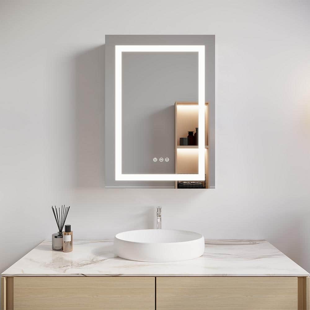 26 in. W x 20 in. H Rectangular Bathroom Medicine Cabinet with Mirror and LED Lights, Anti-Fog, Waterproof, Silver