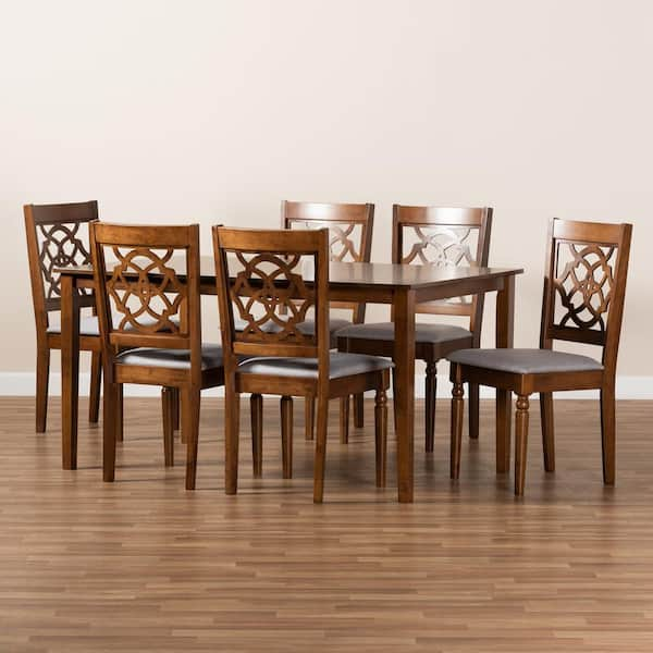 Baxton Studio Renaud 7 Piece Grey and Walnut Brown Dining Set