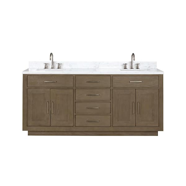 Condor 72 in W x 22 in D Grey Oak Double Bath Vanity, Carrara Marble Top, and Faucet Set