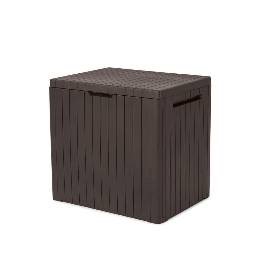 Keter City Box 30 Gal. Compact Durable Resin Plastic Deck Box Outdoor Storage For Patio Lawn and Garden, Brown -  243550