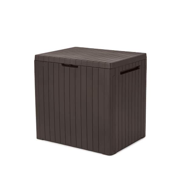 Keter City Box 30 Gal. Compact Durable Resin Plastic Deck Box Outdoor Storage For Patio Lawn and Garden, Brown