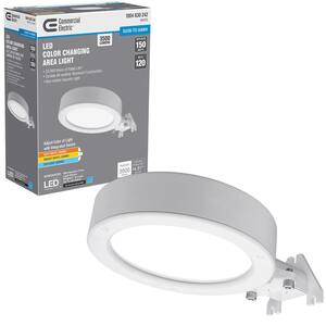 11 in. White Outdoor Integrated LED Security Entrance Light Dusk to Dawn Color Changing Light Output 3500 Lumens