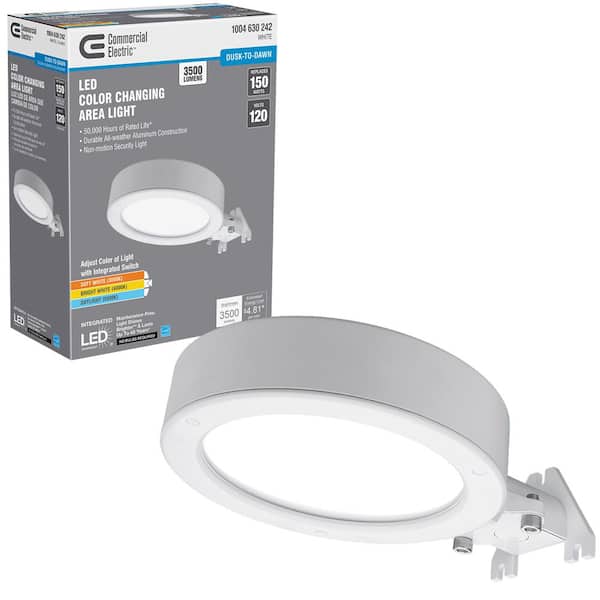Commercial Electric 11 in. White Outdoor Integrated LED Security Entrance Light Dusk to Dawn Color Changing Light Output 3500 Lumens