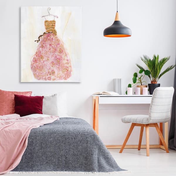 Classy Posh Pink Ball Gown by Sally Swatland Unframed Abstract Graphic Art Print 48 in. x 36 in.