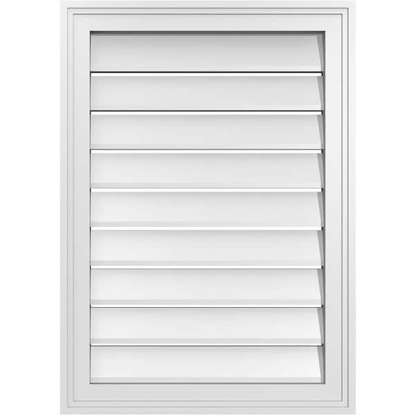Ekena Millwork 20" x 28" Vertical Surface Mount PVC Gable Vent: Functional with Brickmould Frame