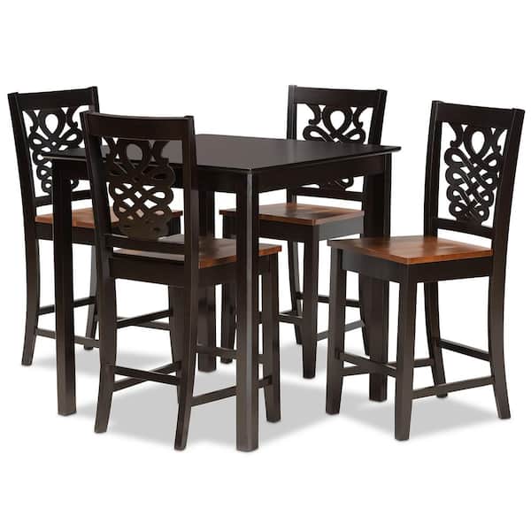 Baxton Studio Gervais 5-Piece Dark Brown and Walnut Brown Pub Set