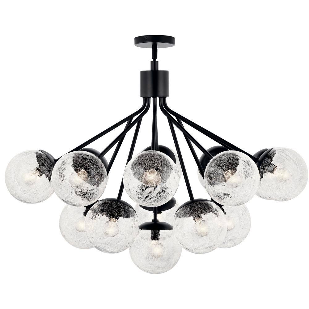 Black Sputnik 16-Light Chandelier with Clear Crackle Glass
