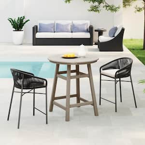 Laguna 35 in. Round HDPE Plastic All Weather Outdoor Patio Counter Height High Top Bistro Table in Weathered Wood