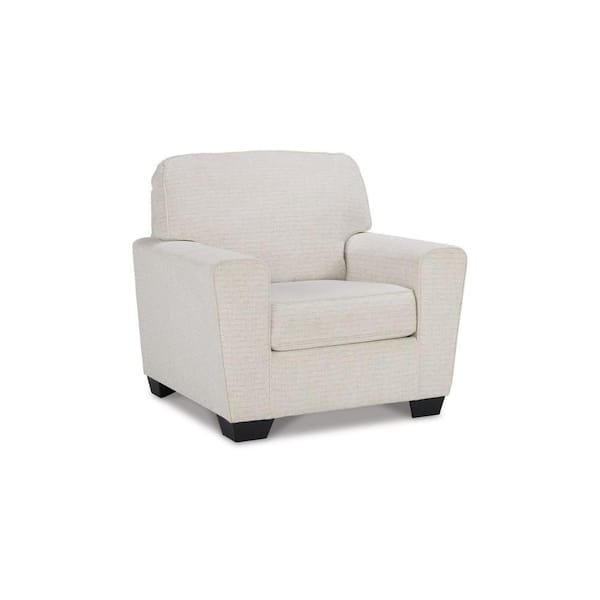 Benjara White and Black Polyester Arm Chair with Attached Back and Loose Cushioned Seat