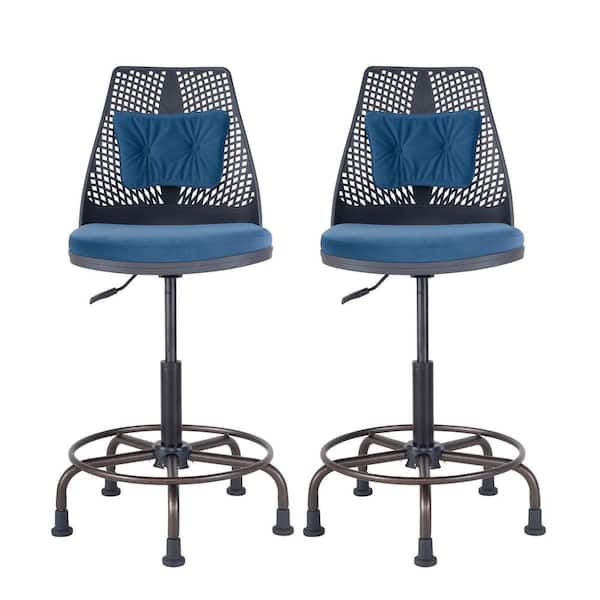 Unbranded 23.6in. W Adjustable Height Dark Blue Fabric Seat Armless Task Chair with Footrest (Set of 2)