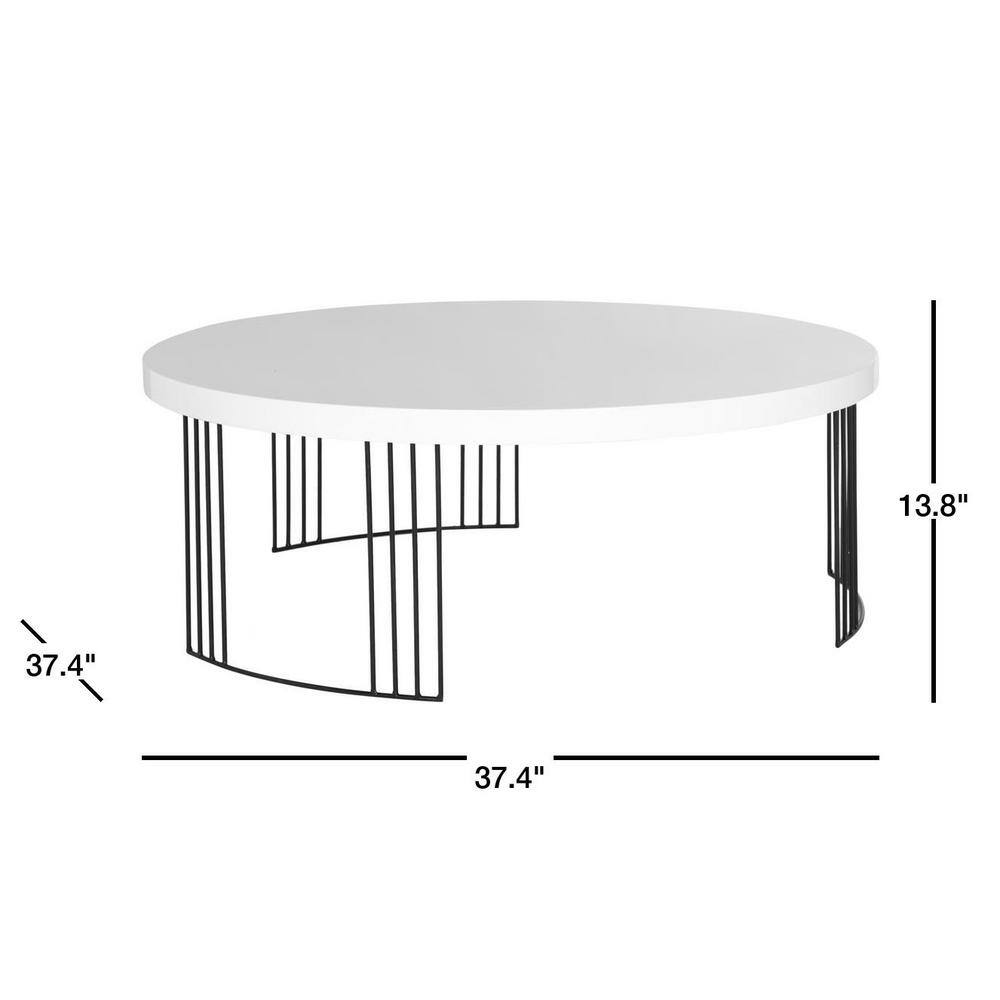 Transitional Round Black and White Wood & Metal Coffee Table