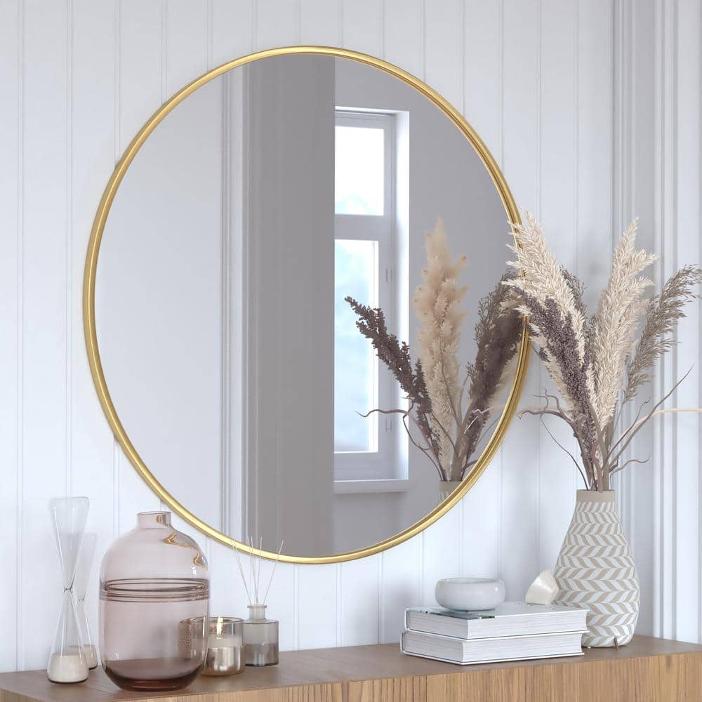 36-Inch Gold Round Metal Wall Mirror