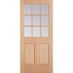 36 in. x 80 in. 9 Lite 2-Panel Unfinished Fir Wood Front Exterior Door Slab