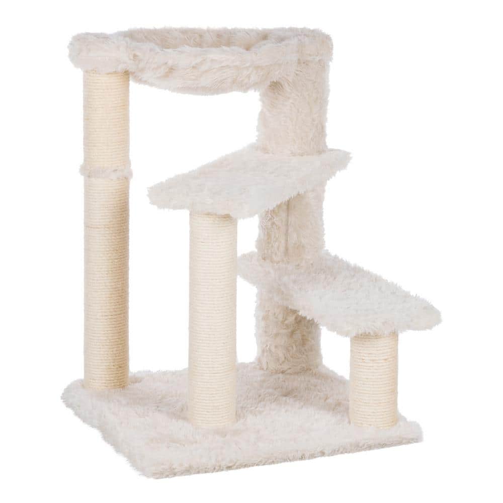 Cream Plush and Sisal Cat Tree with Hammock and Steps