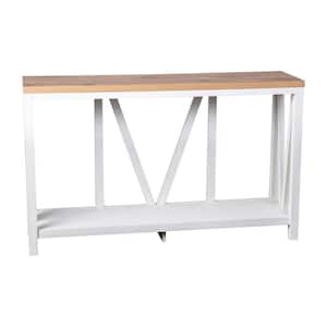 14 in. Brushed White Wash/Warm Oak Rectangle Engineered Wood Console Table