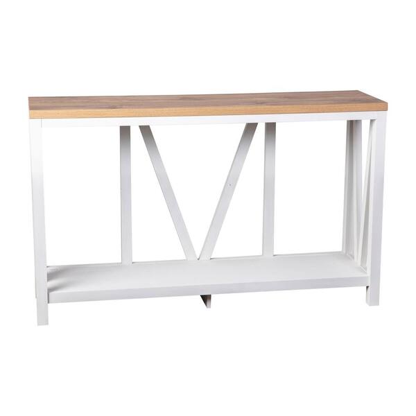 Carnegy Avenue 14 in. Brushed White Wash/Warm Oak Rectangle Engineered Wood Console Table