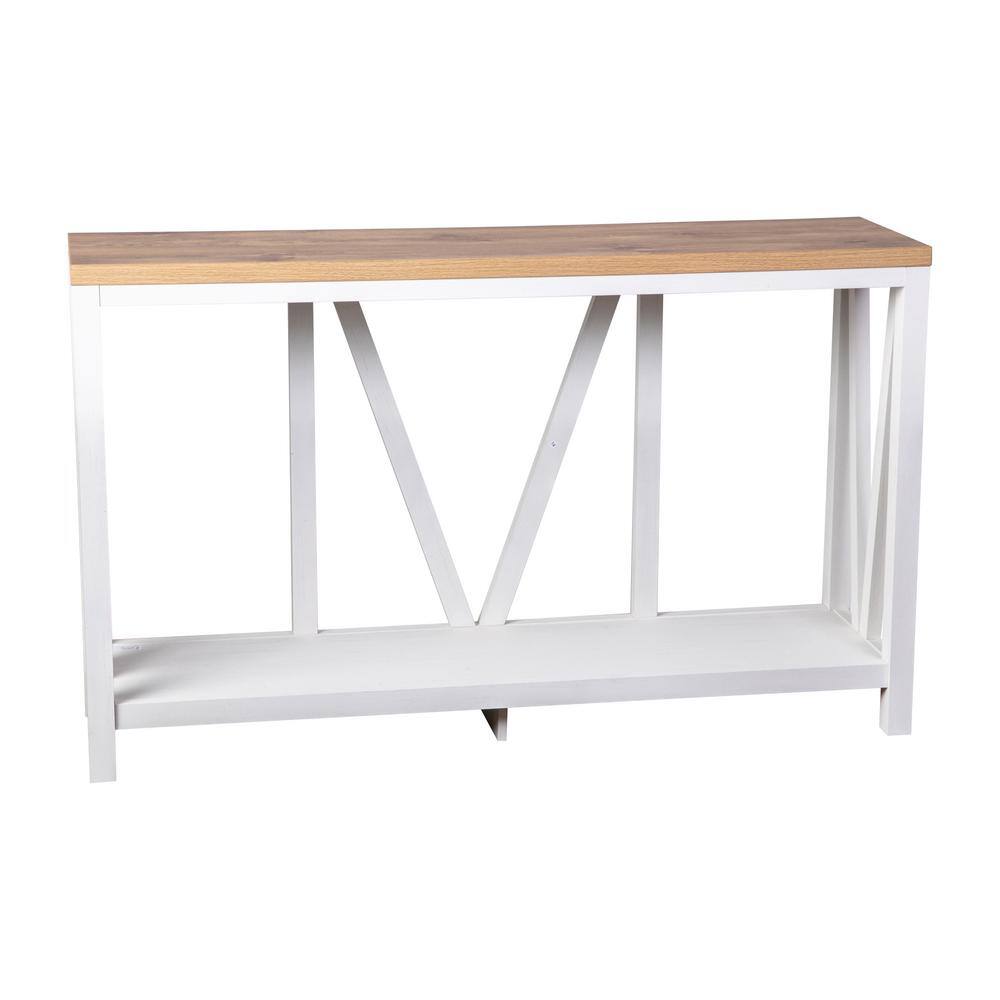TAYLOR + LOGAN 14 in. Brushed White Wash/Warm Oak Rectangle Engineered Wood Console Table