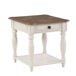 Florian 26 in. Oak and Antique White Finish Square Wood End Table with Drawers and Shelves