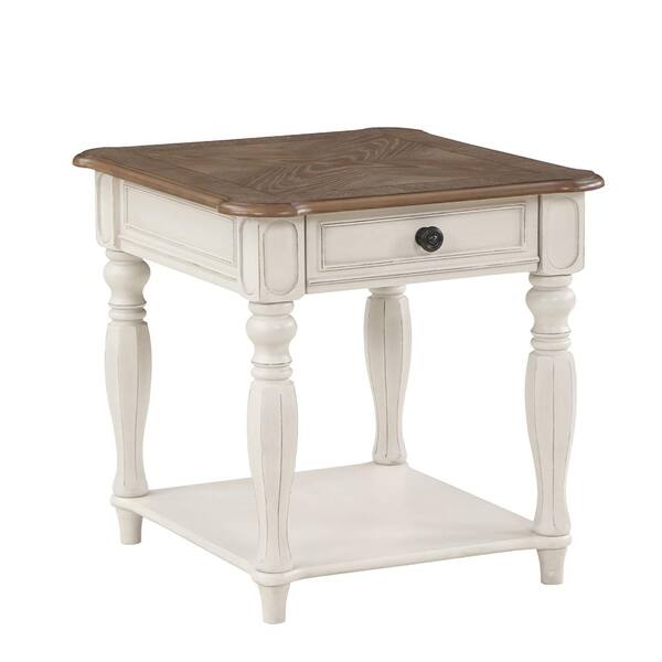 Acme Furniture Florian 26 in. Oak and Antique White Finish Square Wood