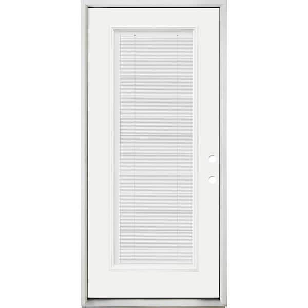 Steves & Sons Reliant 32 in. x 80 in. Left Hand FullLite MicroBlind Clear Glass White Primed Fiberglass Prehung Front Door w/Brickmold