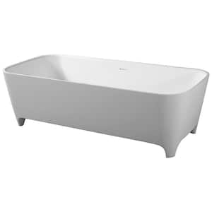 Tristan 71 in. Stone Resin Flatbottom Rectangular Bathtub in Glossy White