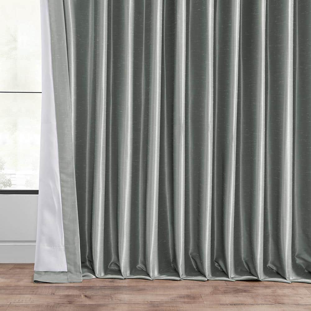 Silver Faux Silk Blackout Puddle Length Curtain Panel