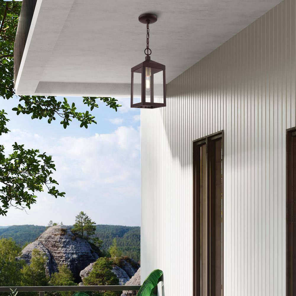 Nyack Bronze and Antique Brass 1-Light Outdoor Pendant with Clear Glass